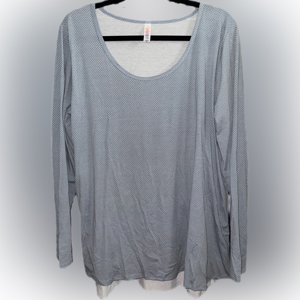 LuLaRoe Lynnae Long Sleeve Top Grayish Blue with White Microdots Size XL
